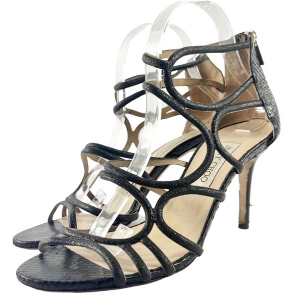 JIMMY CHOO
Summit Black Glitter Cage Sandals Size 40